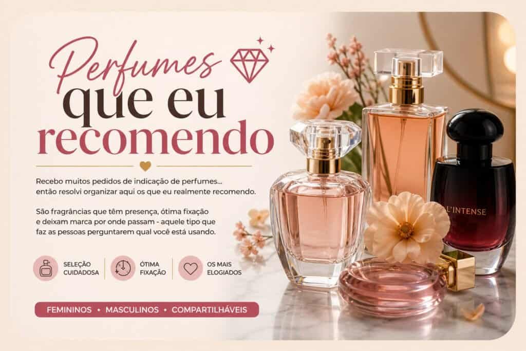 Seleção de perfumes femininos e masculinos recomendados, fragrâncias elegantes, sedutoras e para o dia a dia com ótima fixação